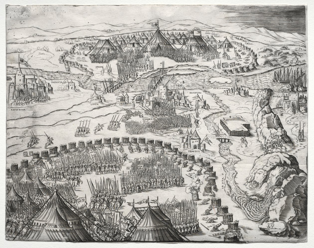 V. Károly és II. Szolimán seregeinek állása és tábora, 1532. alkotó: Agostino Musi