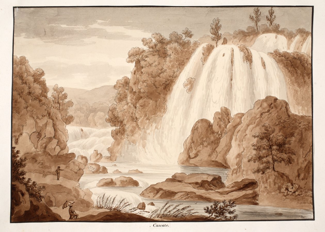 Kaszkád Tivoliban, 1833 (maratás barna mosással) alkotó: Agostino Tofanelli
