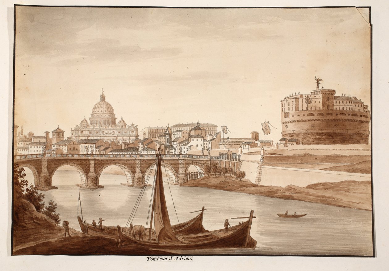Hadrianus sírja, 1833 (rézkarc barna mosással) alkotó: Agostino Tofanelli