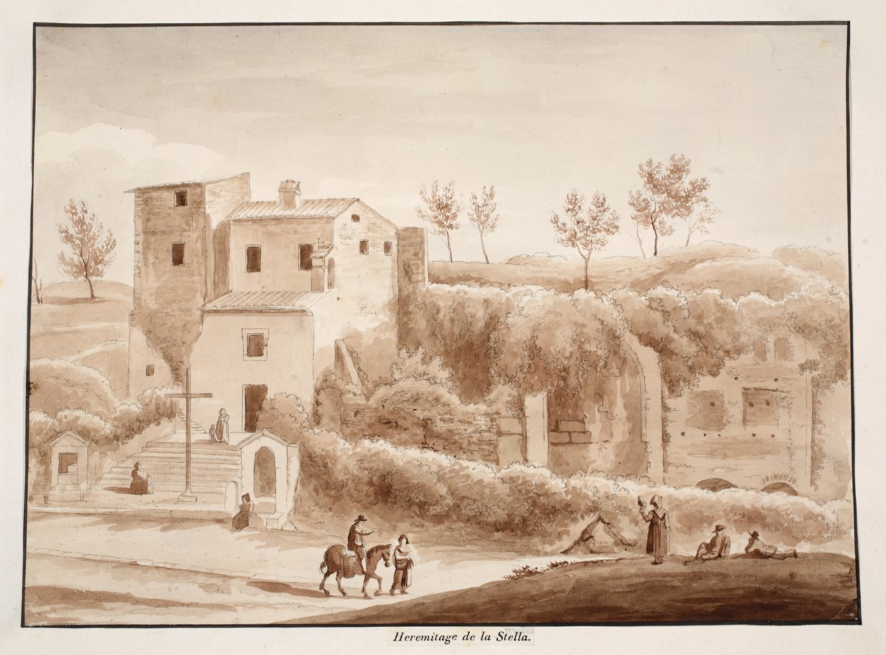 Madonna della Stella remeteség, 1833 (barna mosással készült rézkarc) alkotó: Agostino Tofanelli