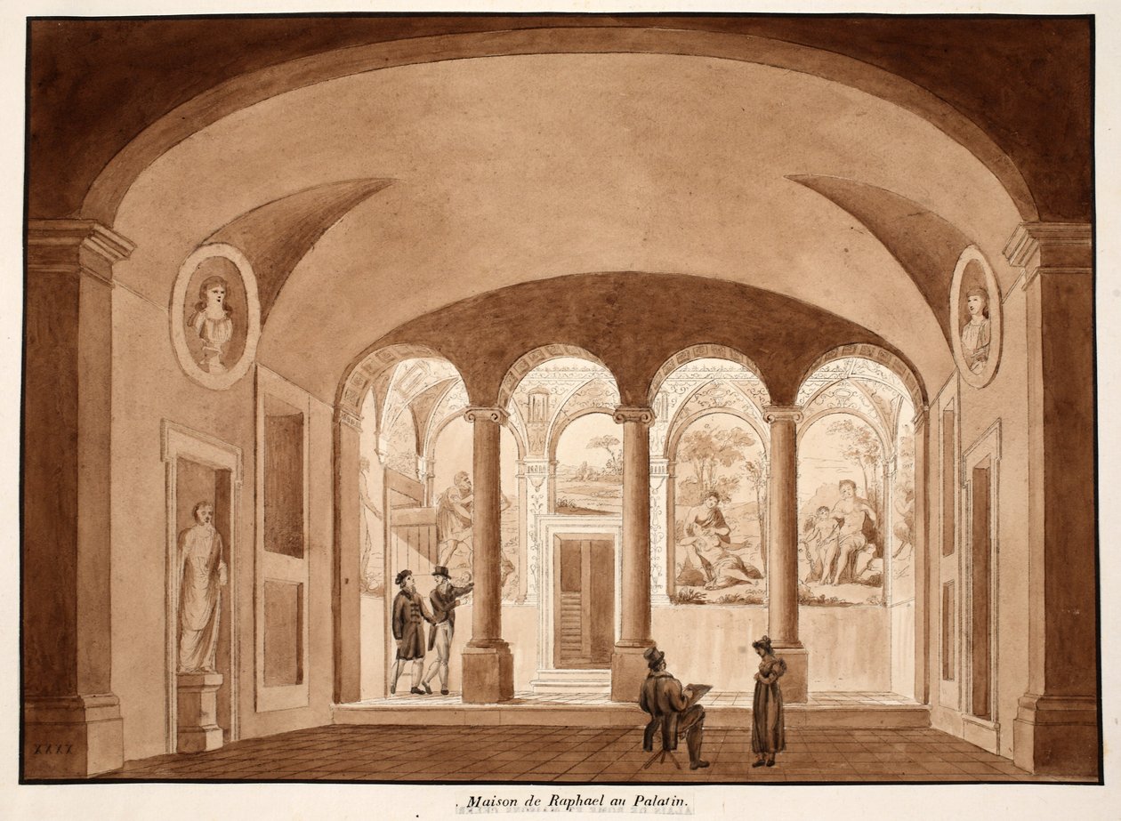 Raphael háza a Palatinuson, 1833 (rézkarc barna mosással) alkotó: Agostino Tofanelli