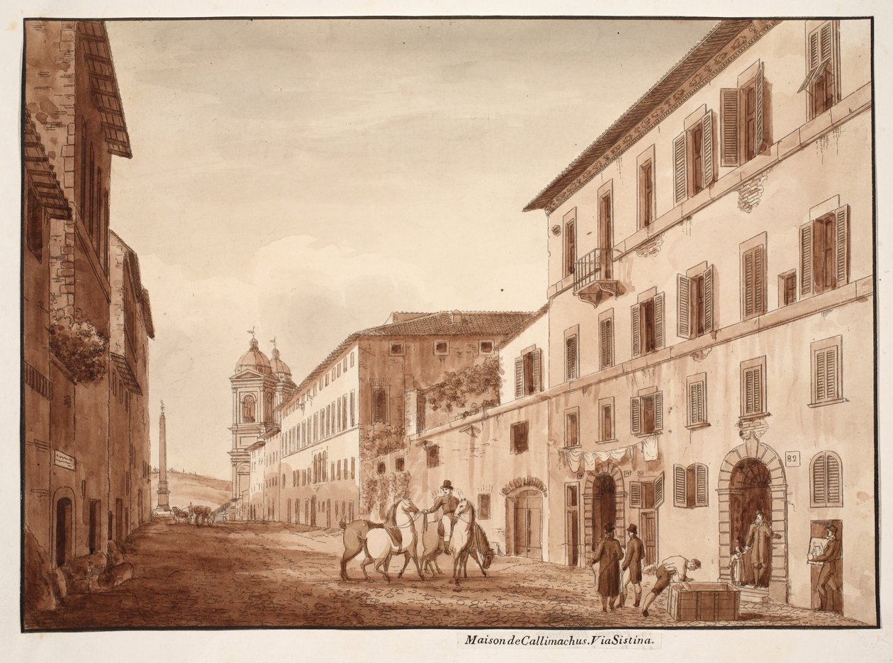 Callimachus háza, Via Sistina, 1833 (barna mosású rézkarc) alkotó: Agostino Tofanelli