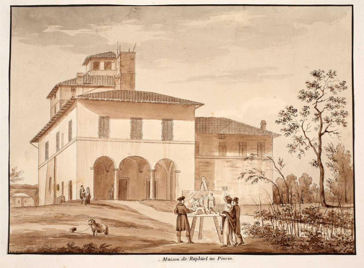 Rafael háza a Pinción, 1833 (barna mosással készült rézkarc) alkotó: Agostino Tofanelli