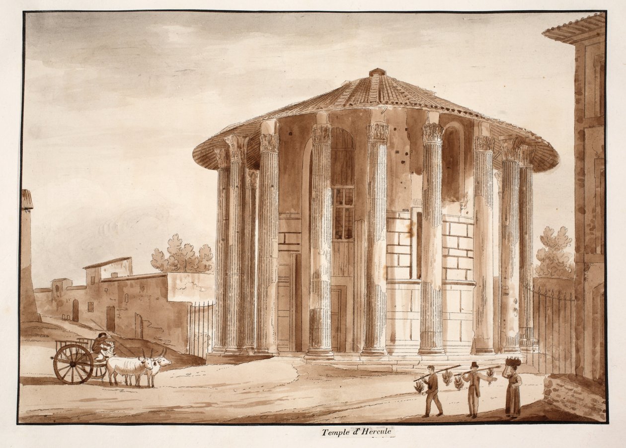 Herkules Viktor temploma, 1833 (rézkarc barna mosással) alkotó: Agostino Tofanelli