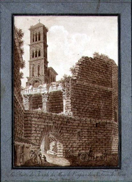 A Mars temploma a római fórumon, 1800 körül (papíron szépia mosású toll és tinta) alkotó: Agostino Tofanelli