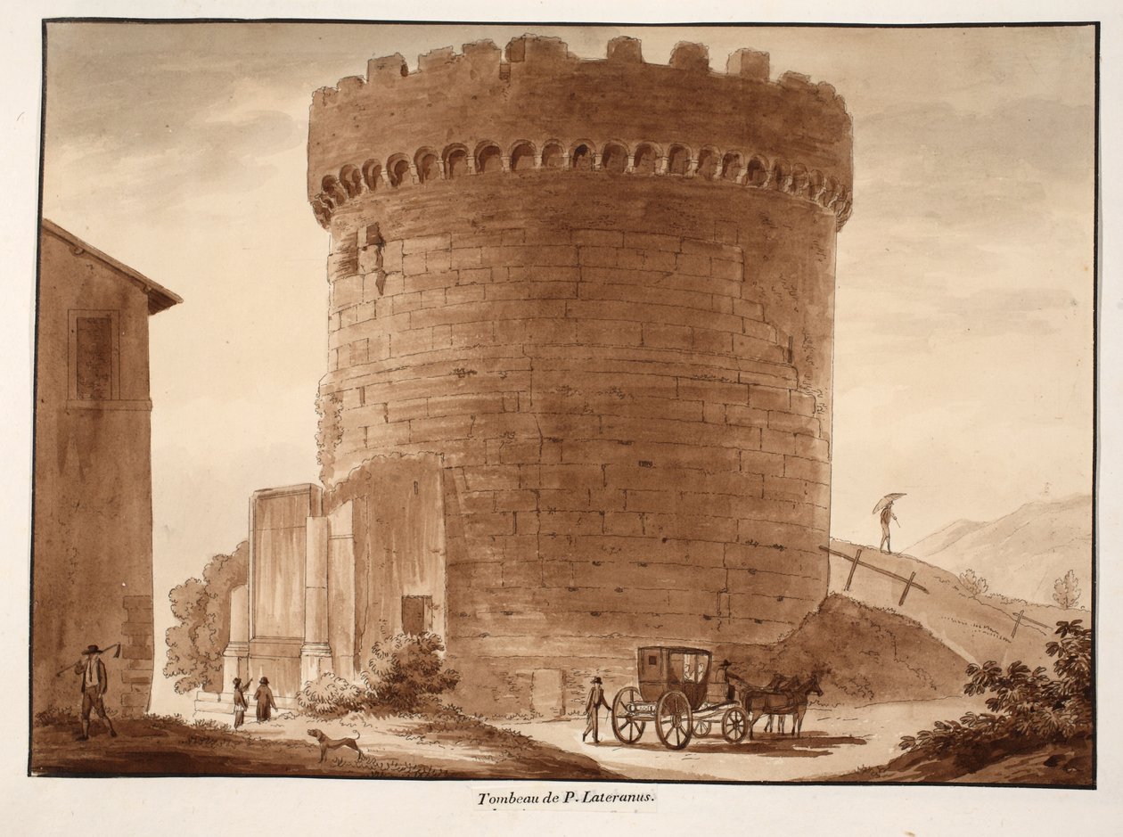 Horatii és Curiatii sírja, 1833 (barna mosással készült rézkarc) alkotó: Agostino Tofanelli
