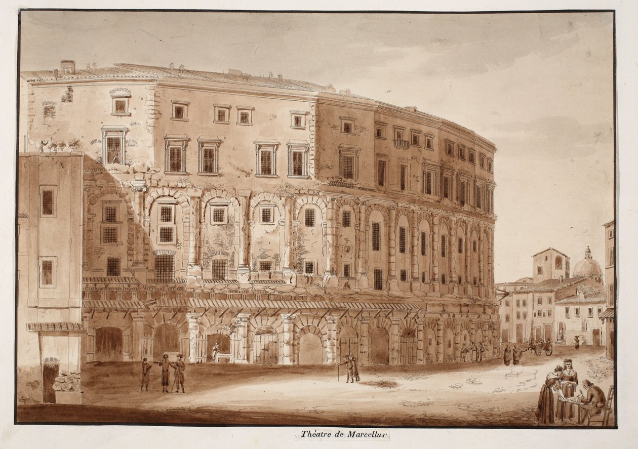 Marcellus Színház, 1833 (rézkarc barna mosással) alkotó: Agostino Tofanelli