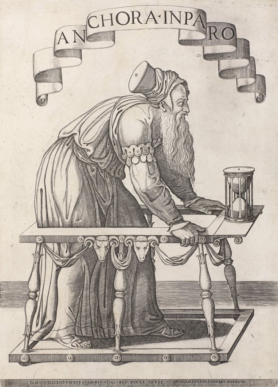 Az öregség allegóriája Anchora inparo (cím az objektumon) alkotó: Agostino Veneziano (attributed to)