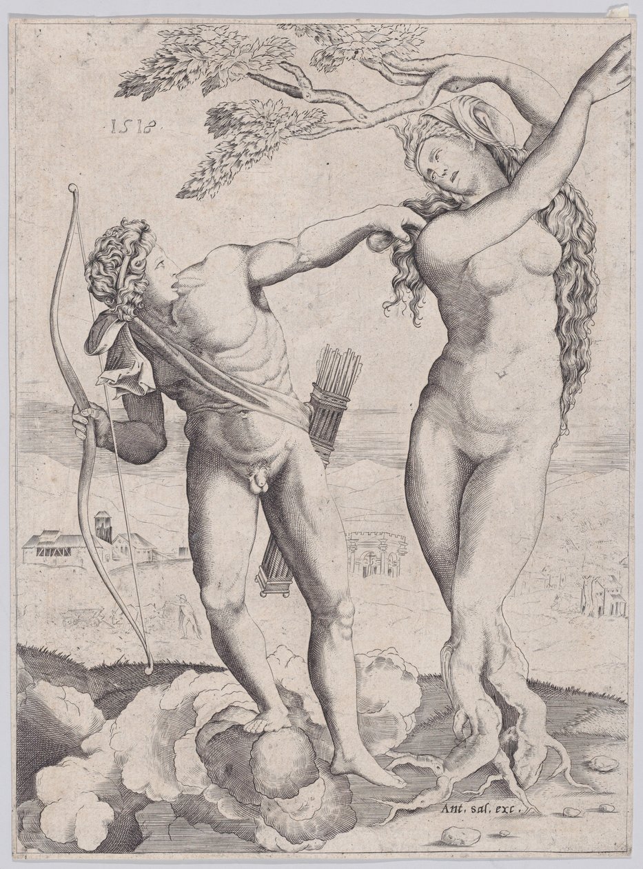 Apollo és Daphne, 1518-ban kelt. alkotó: Agostino Veneziano