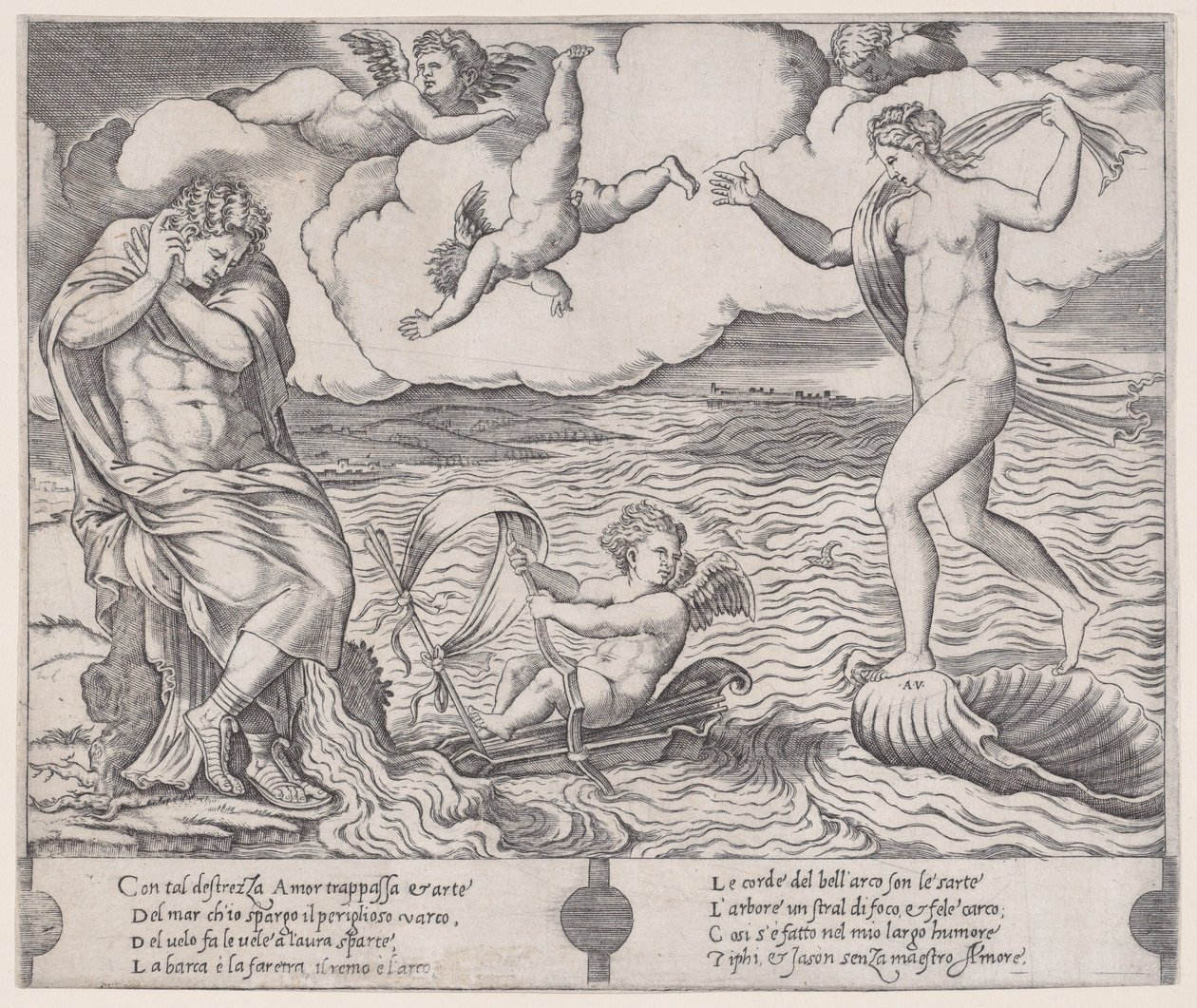 Eros a tengerben, kb. 1514-36. alkotó: Agostino Veneziano