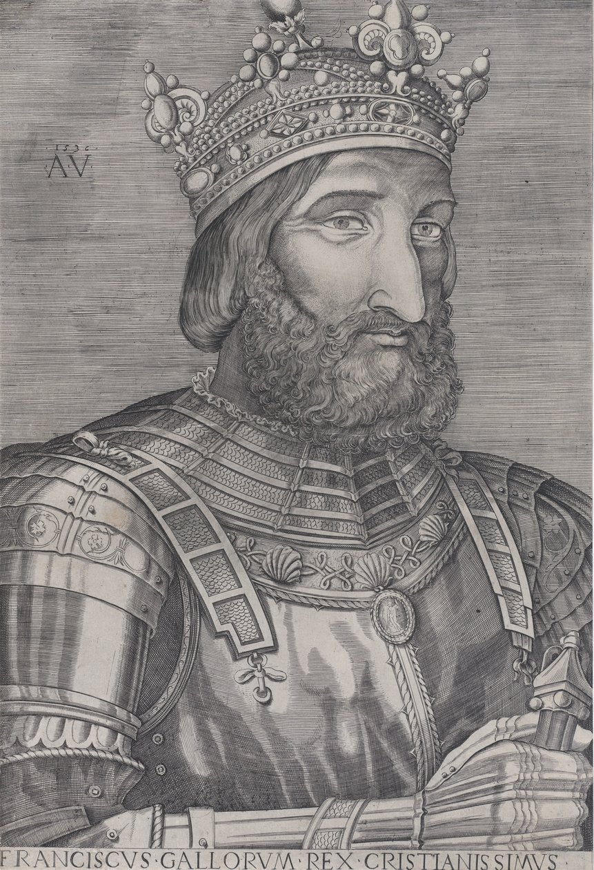 I. Ferenc francia király 1536-ban kelt. alkotó: Agostino Veneziano