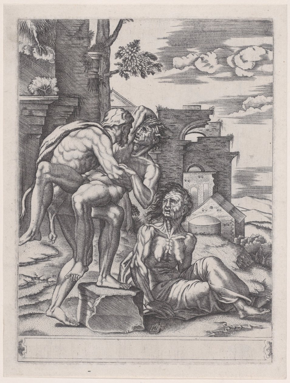 Herkules és Antaeus, 1533-ban, 1533-ban. alkotó: Agostino Veneziano