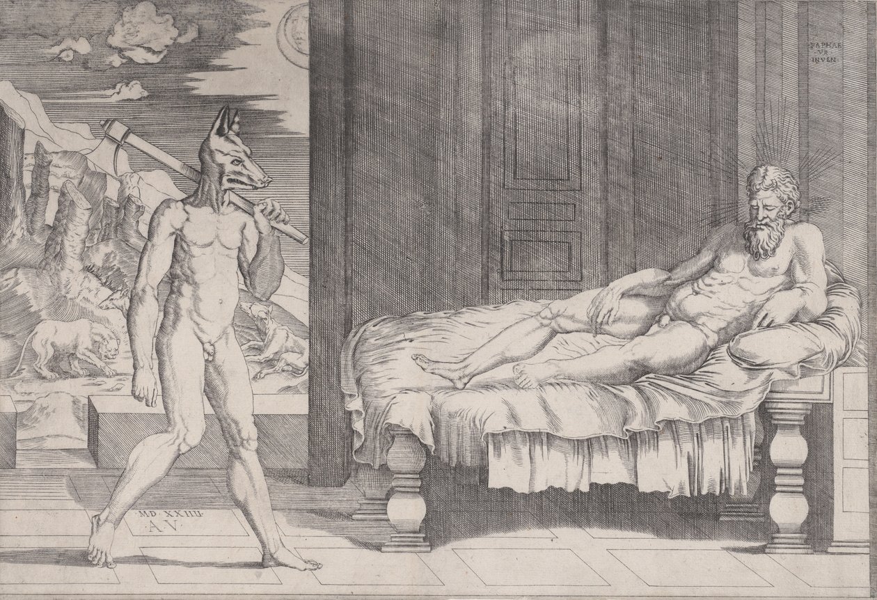 Lycaon Farkassá változott, 1524-ben. alkotó: Agostino Veneziano