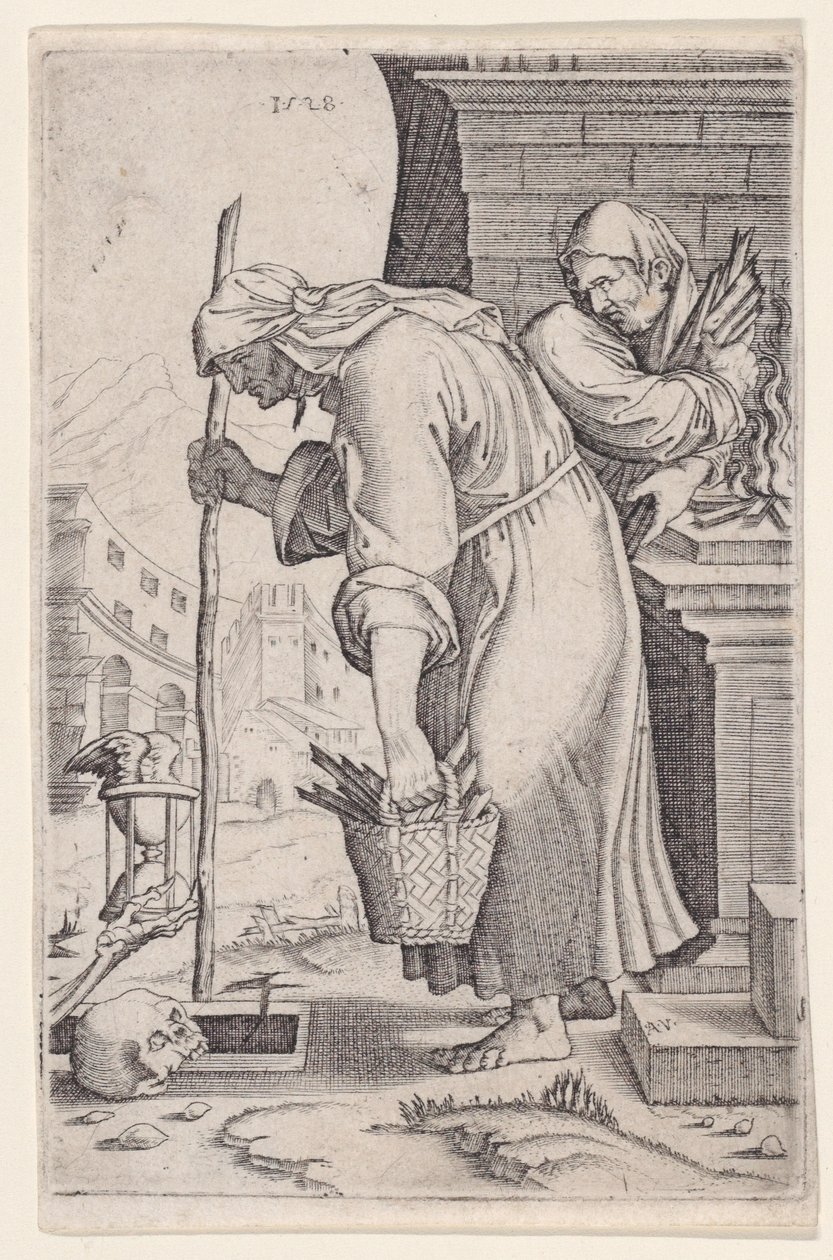 Öregasszony közeledik a sírhoz, 1528-ban. alkotó: Agostino Veneziano