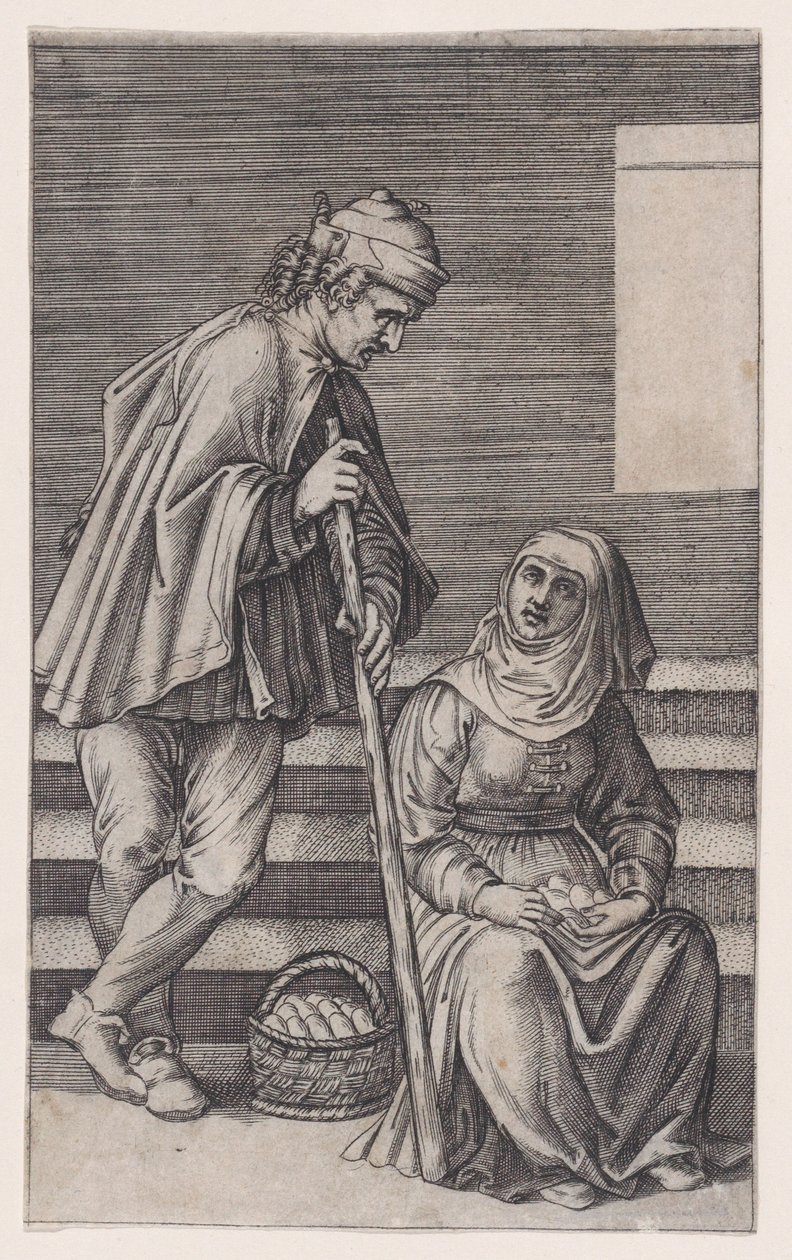 Paraszt és egy nő tojással, kb. 1514-36. alkotó: Agostino Veneziano
