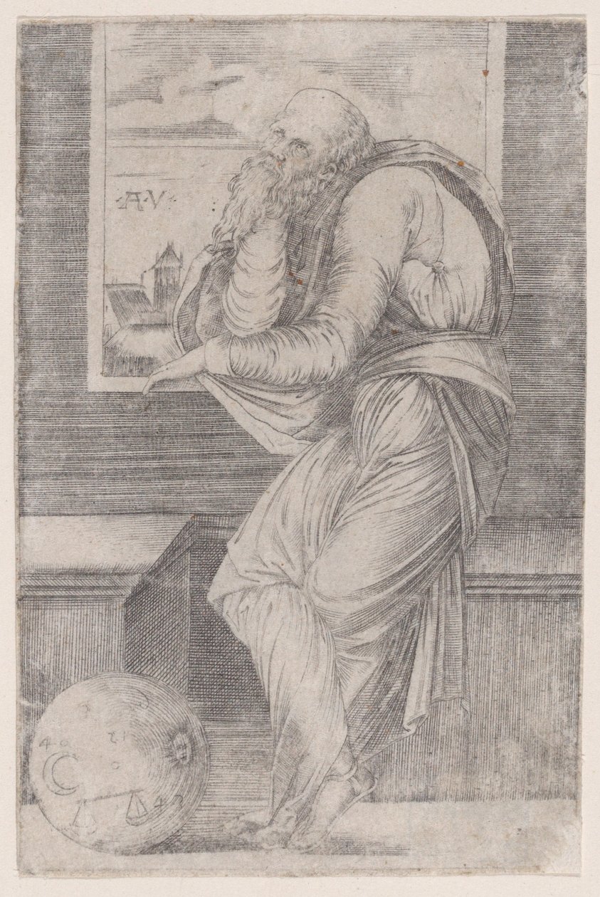 Filozófus egy ablak mellett ülve, kb. 1514-36., kb. 1514-36. alkotó: Agostino Veneziano