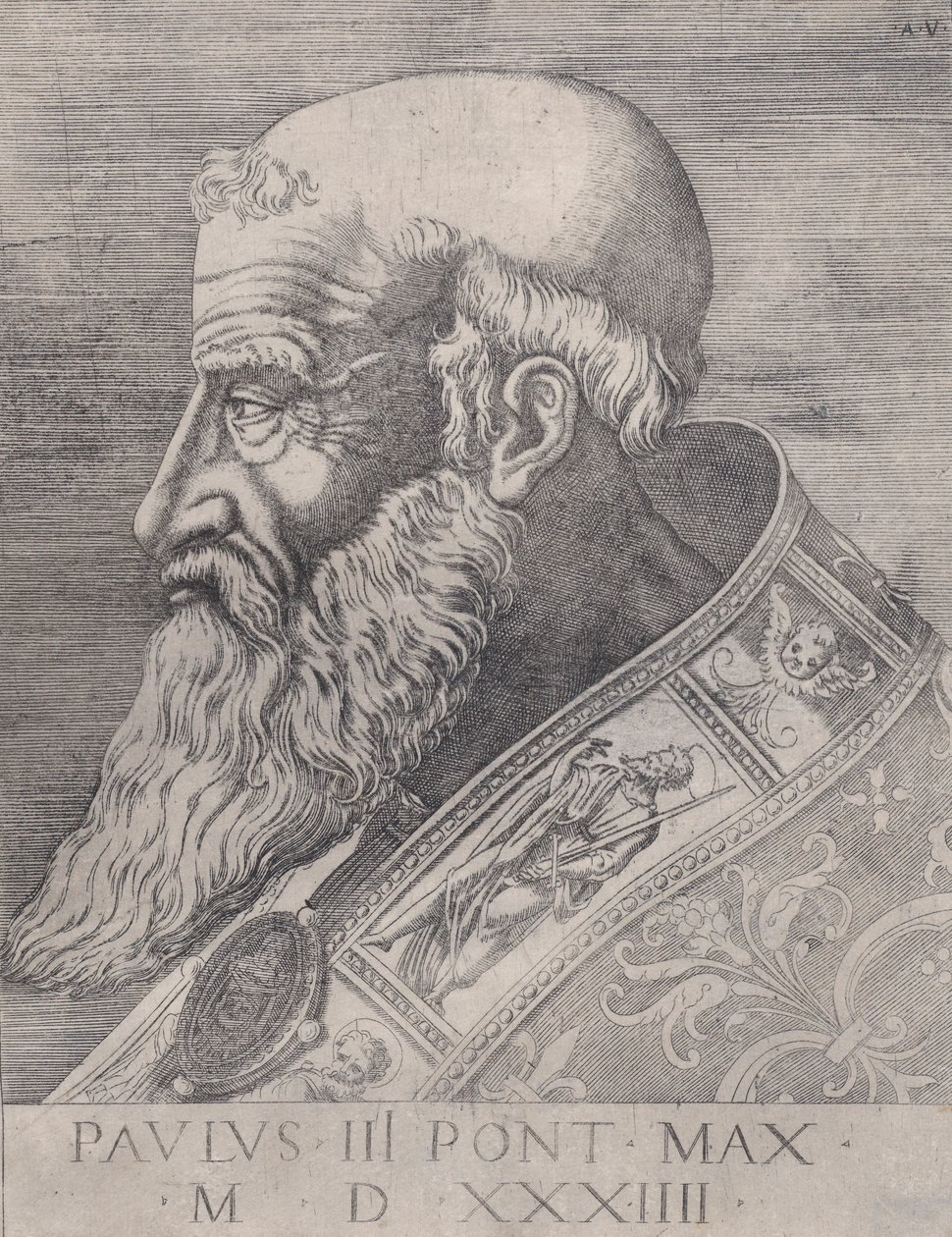 III. Pál pápa, mezítfejű, 1534-ben kelt. alkotó: Agostino Veneziano
