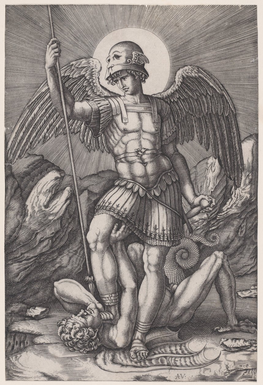 Szent Mihály, kb. 1514-16. alkotó: Agostino Veneziano