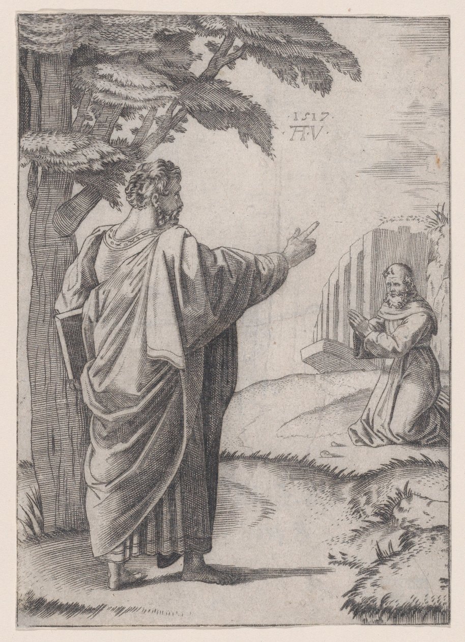 Szent Pál és a ferences szerzetes 1517-ben kelt. alkotó: Agostino Veneziano