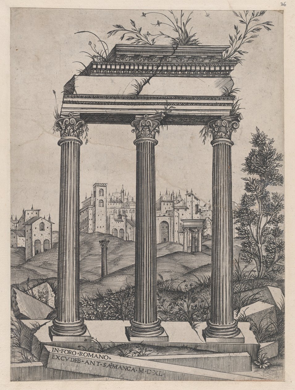 A római nagyszerűség tükre: Antoninus és Faustina temploma, 16. század., 16. század. alkotó: Agostino Veneziano.