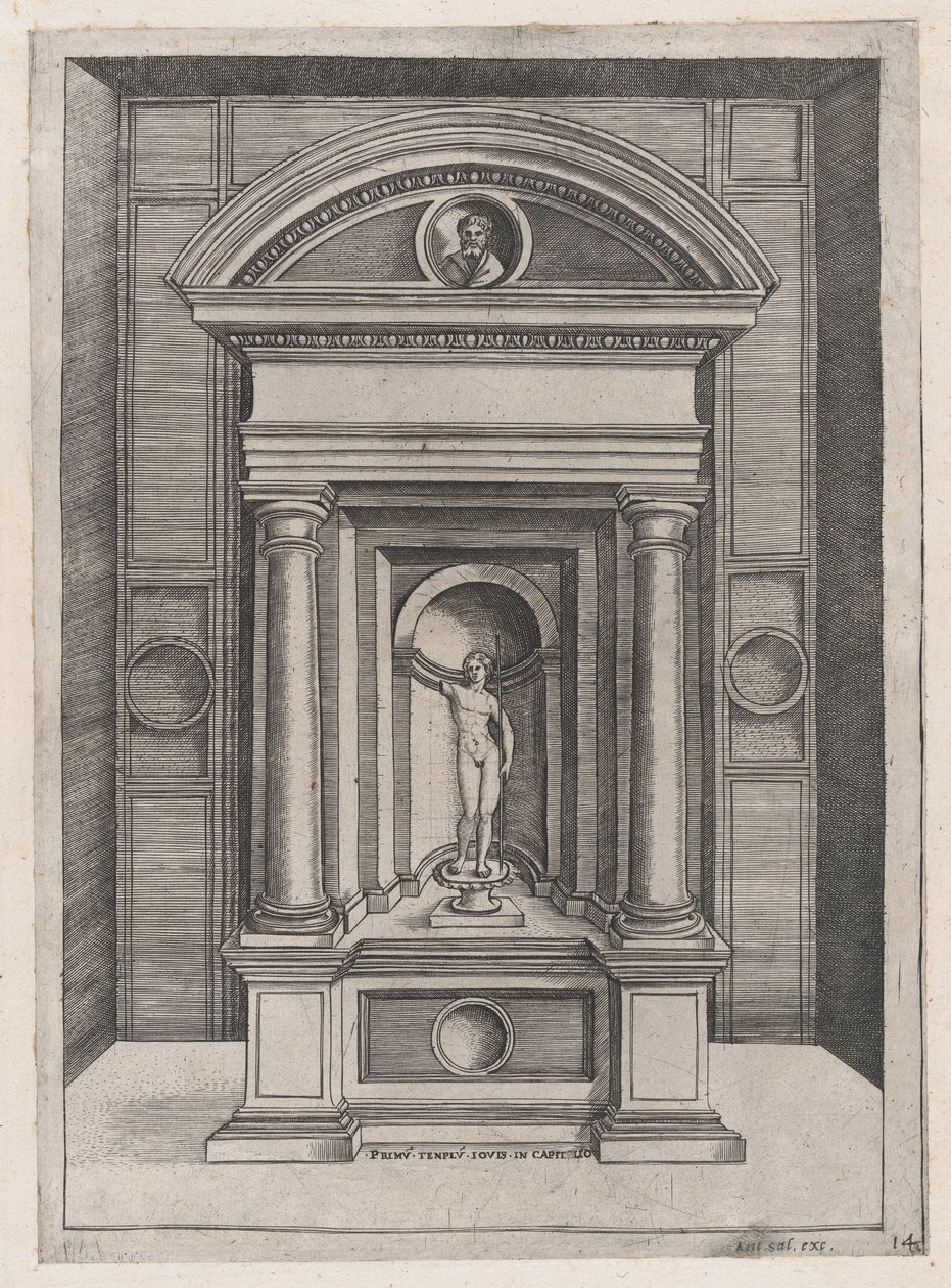 A római nagyszerűség tükre: Jupiter oltára a legrégebbi templomban a C..., kb. 1514-36. alkotó: Agostino Veneziano.
