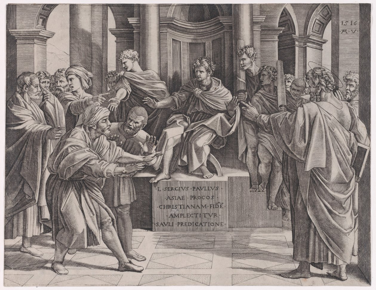 Elymas megvakítása, 1516., 1516. keltezésű. alkotó: Agostino Veneziano