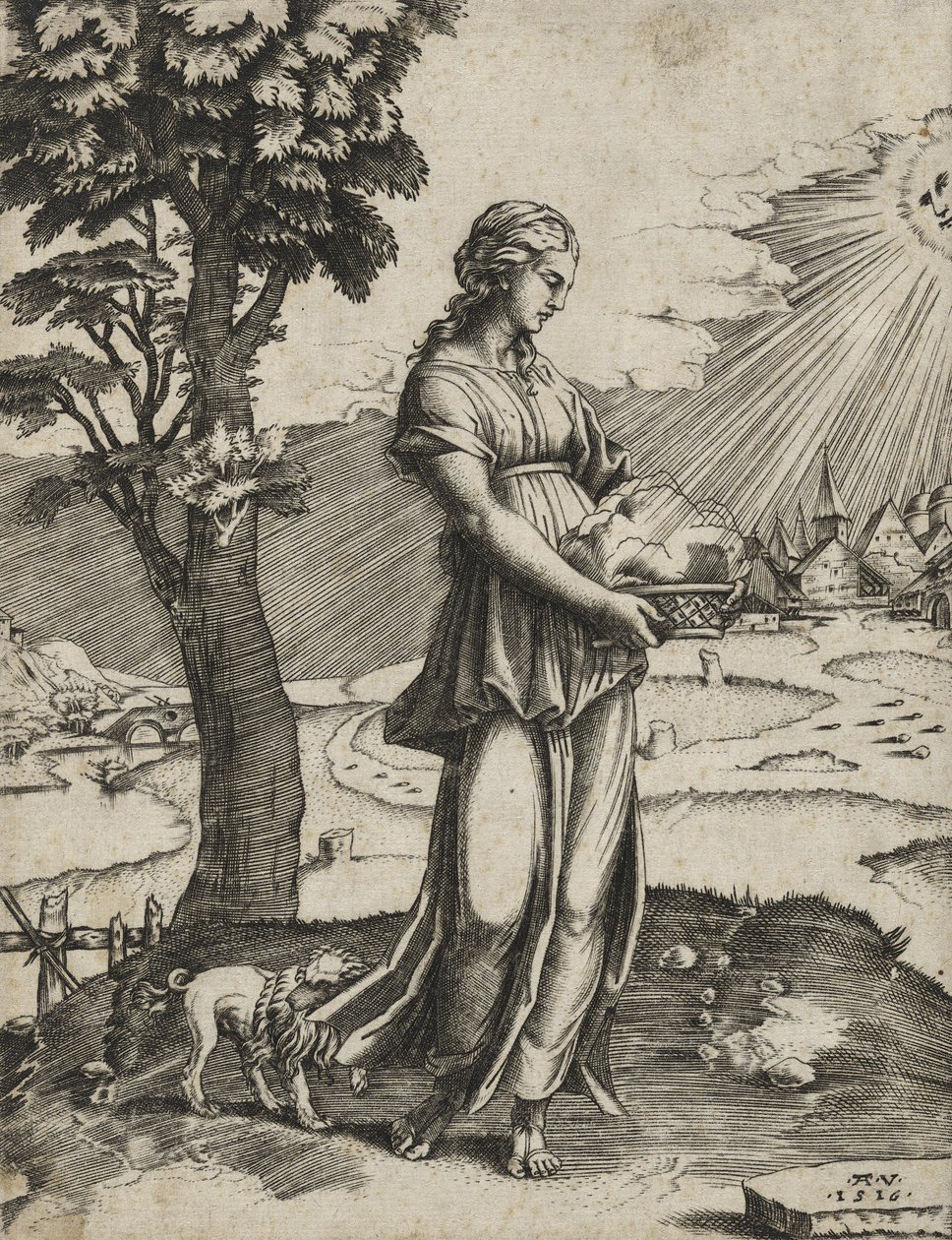 The Cumaean Sybil, 1516 (metszet fektetett papírra) alkotó: Agostino Veneziano