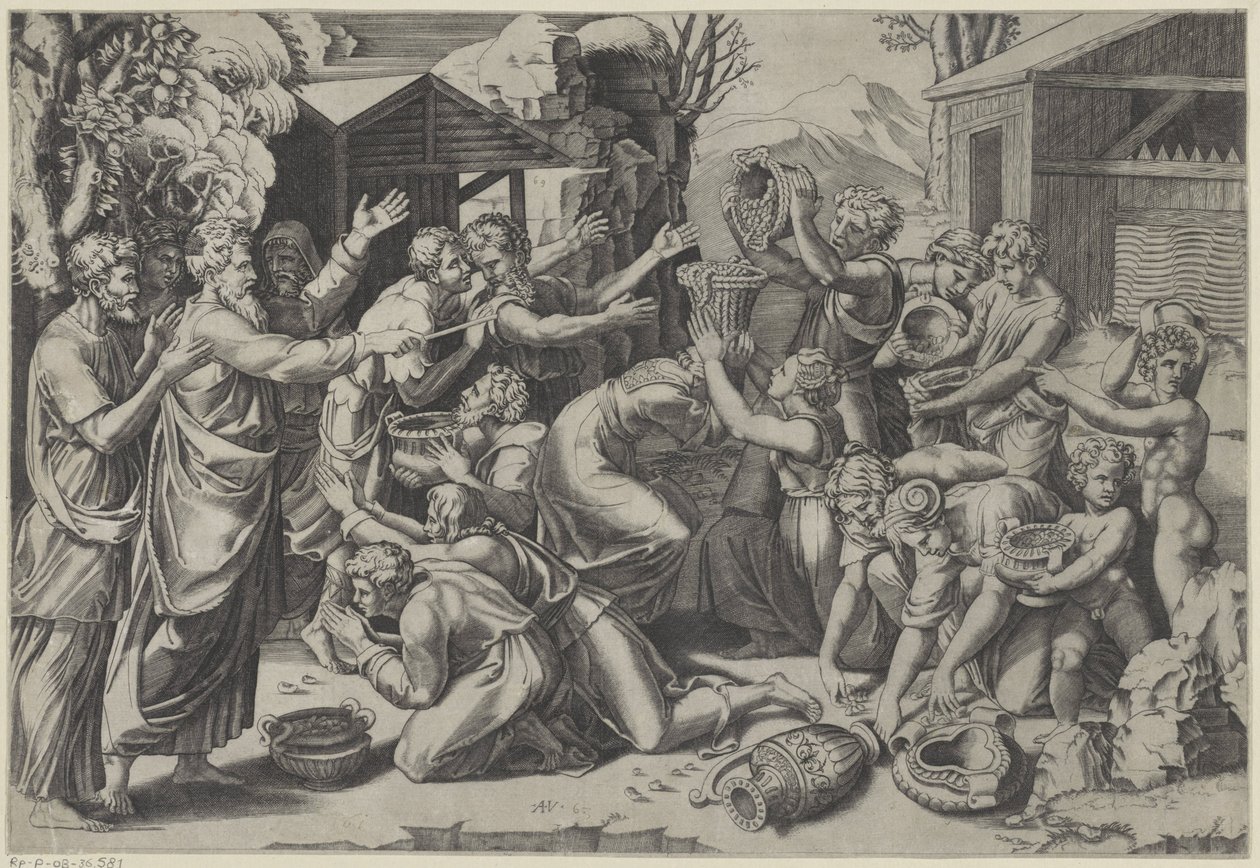 A manna összegyűjtése alkotó: Agostino Veneziano