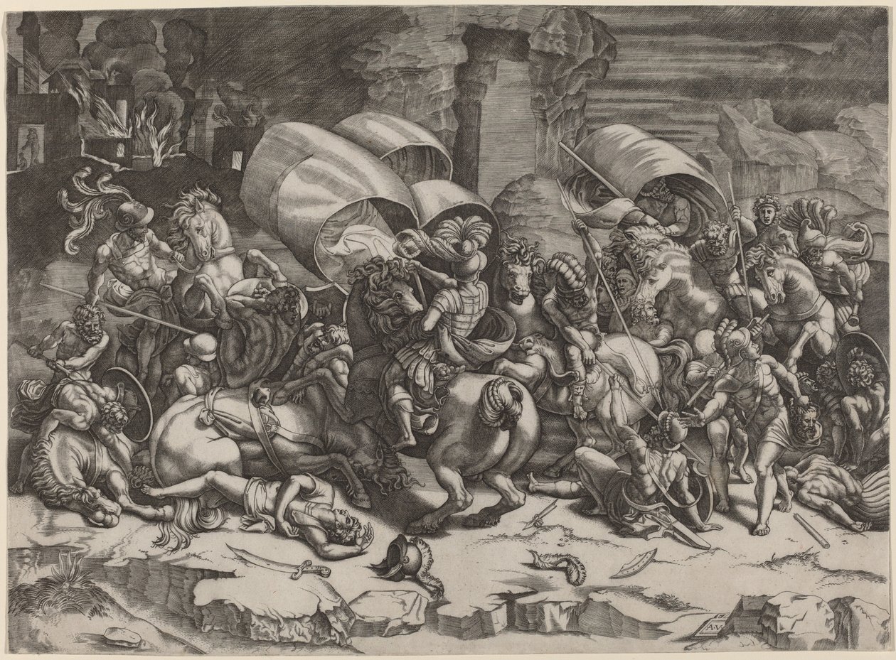 A Csata a Cutlass-szal alkotó: Agostino dei Musi, after Giulio Romano