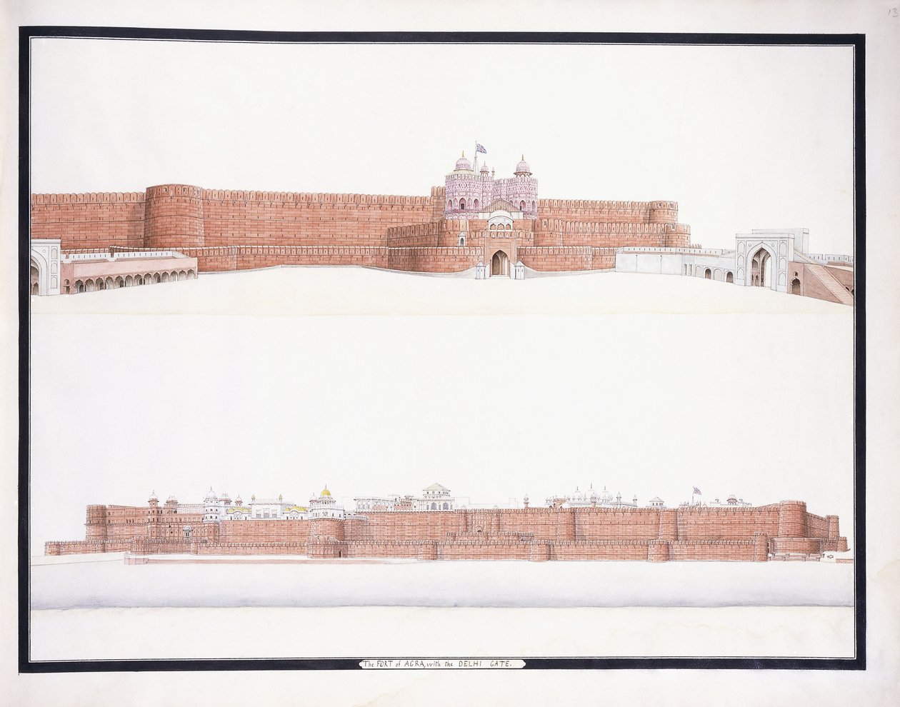 Az Agra erőd, a Delhi kapuval, c. 1815 alkotó: Agra School
