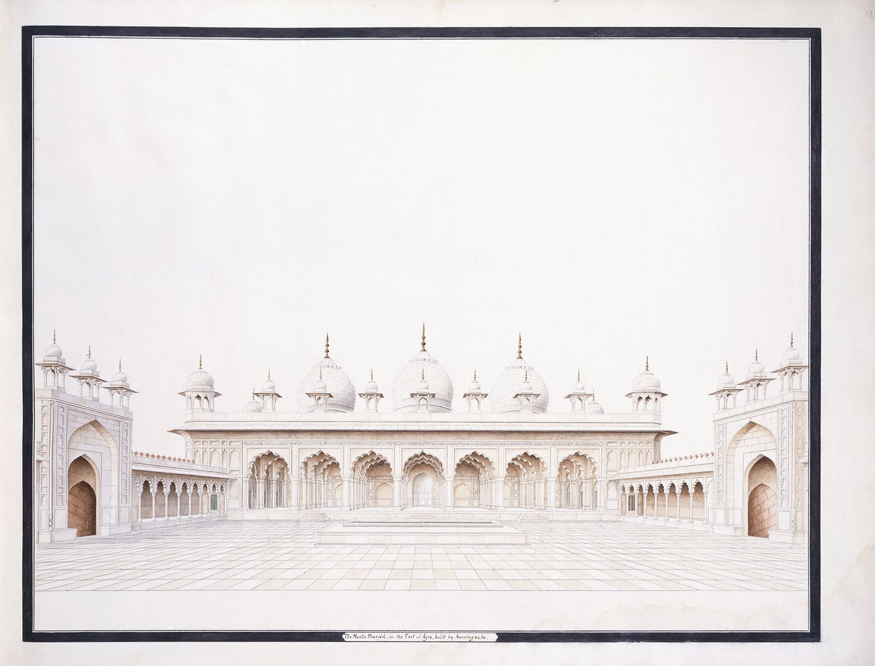 A Moti Masjid az Agra-erődben, c1815 (ceruza és w/c) alkotó: Agra School
