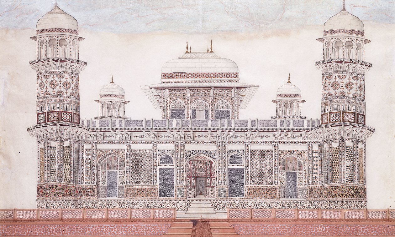 Itmad-ud-daula sírja, 1815 körül (ceruza, toll és fekete tinta, w/c, érintéssel kiemelve) alkotó: Agra School