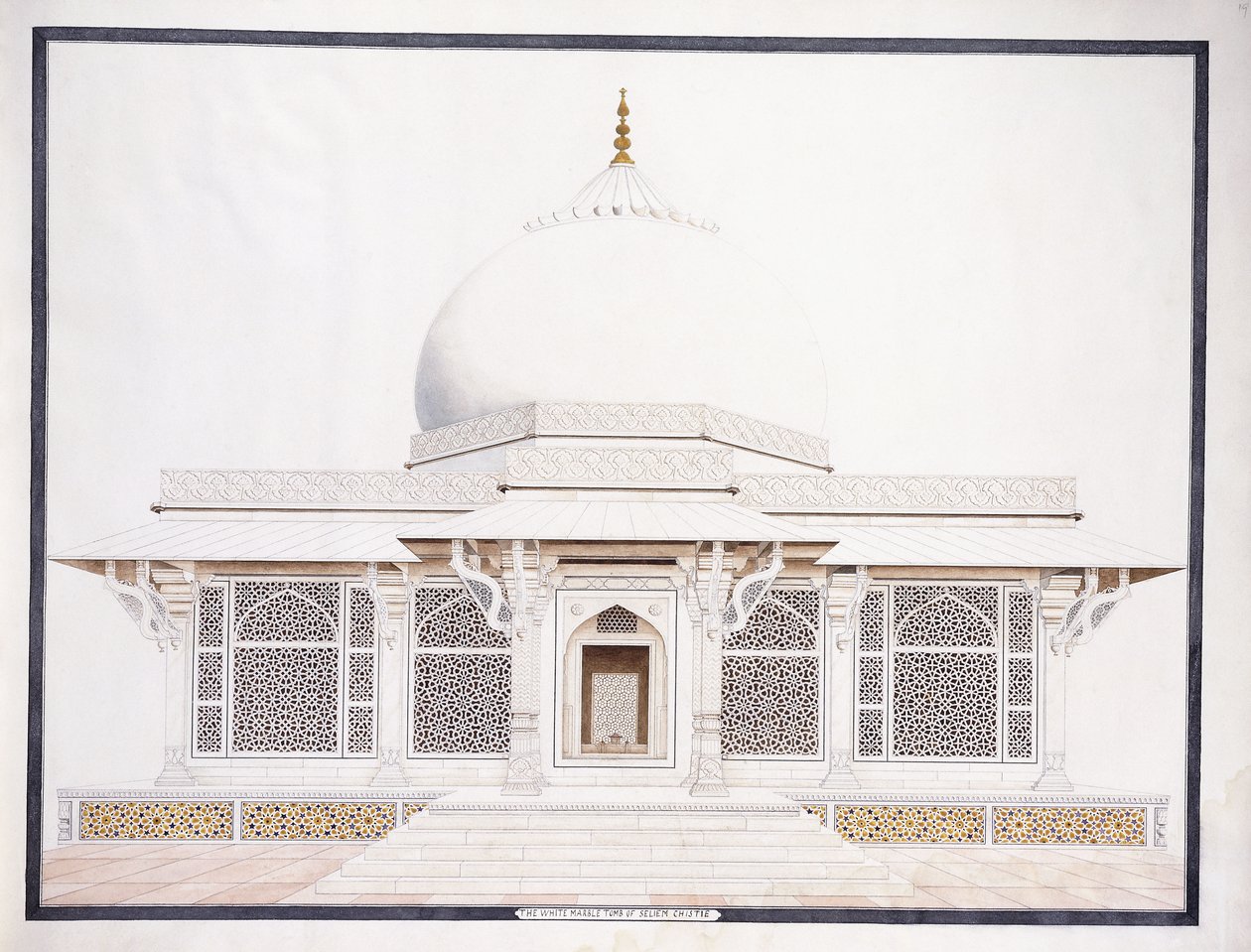 Seliem Chistie fehér márvány sírja, c. 1815 (ceruza, toll és tinta, w/c) alkotó: Agra School