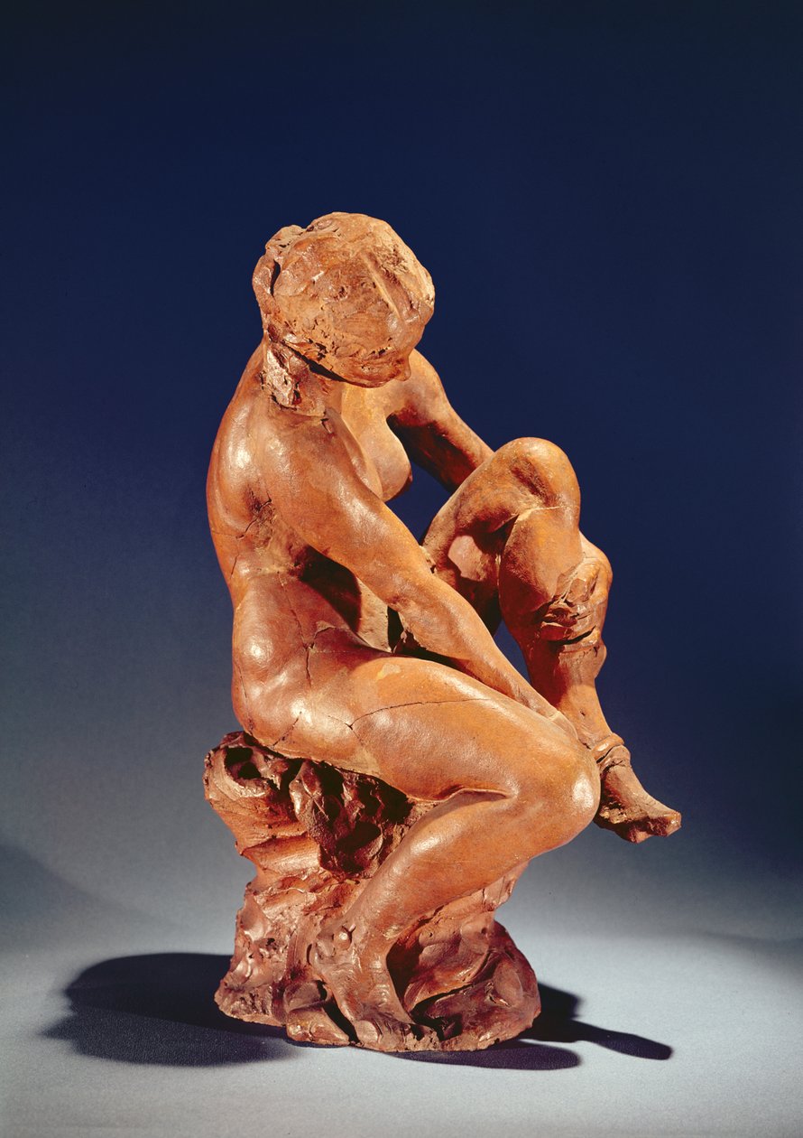 Harisnyát lehúzó nő, 1870 körül (terrakotta) alkotó: Aime Jules Dalou