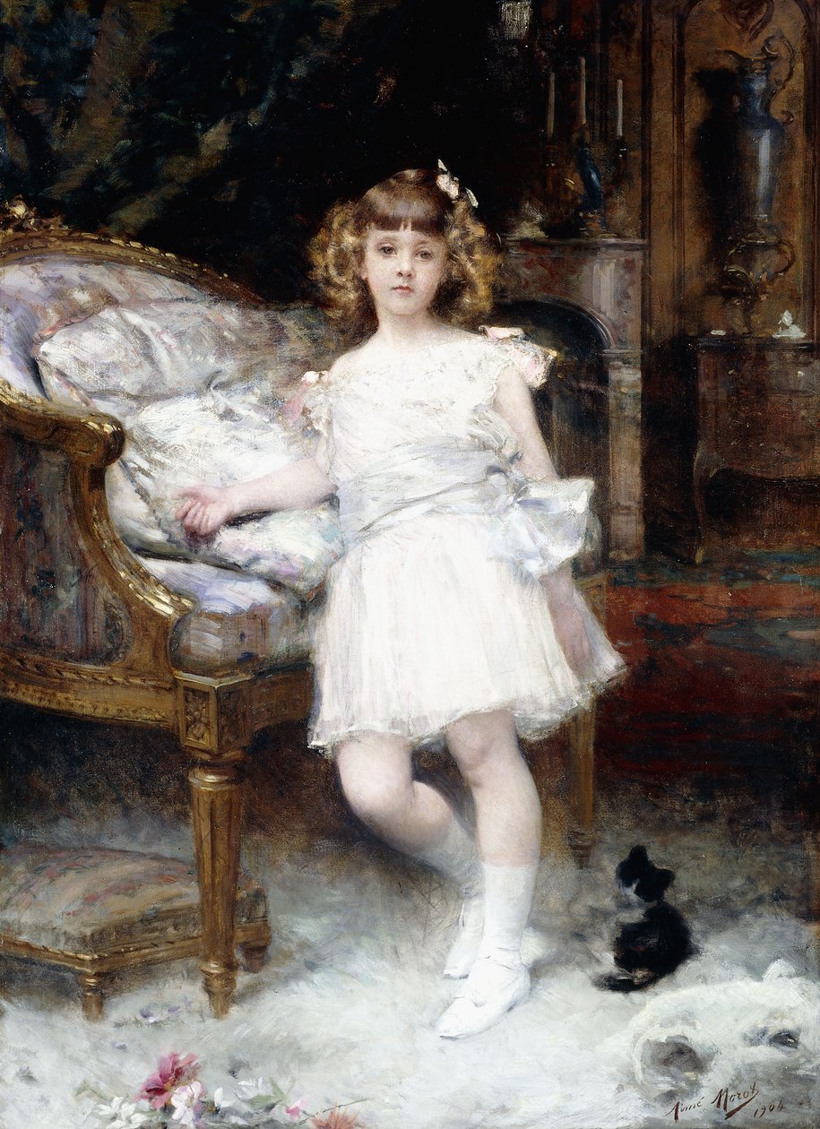 Janine Potin portréja egy cicával, 1904 alkotó: Aimé Nicolas Morot