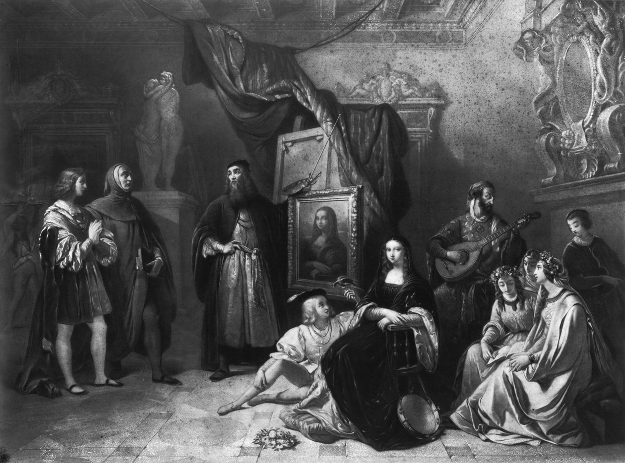 Leonardo da Vinci (1452-1519) festménye a Gioconda, Lemoine metszete, 1845 alkotó: Aimee Brune