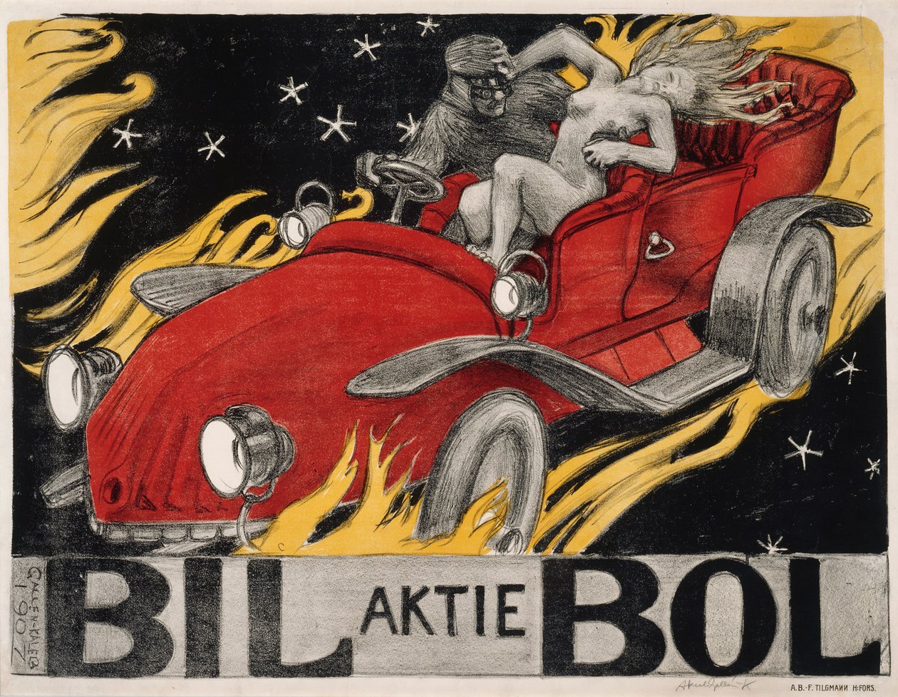 Bil-Bol, plakát egy autókereskedő számára alkotó: Akseli Gallen-Kallela