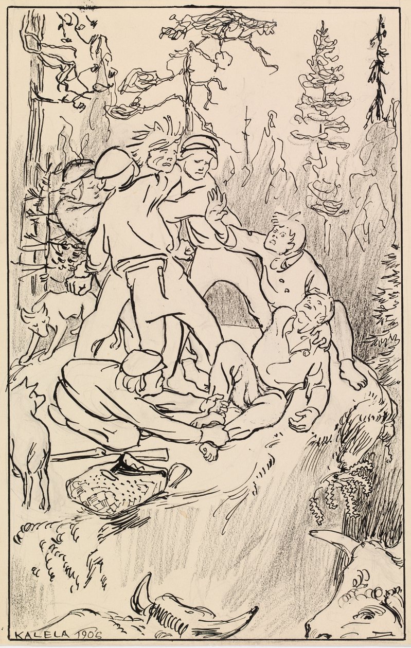 Harc a Hiidenkivi-sziklán alkotó: Akseli Gallen-Kallela