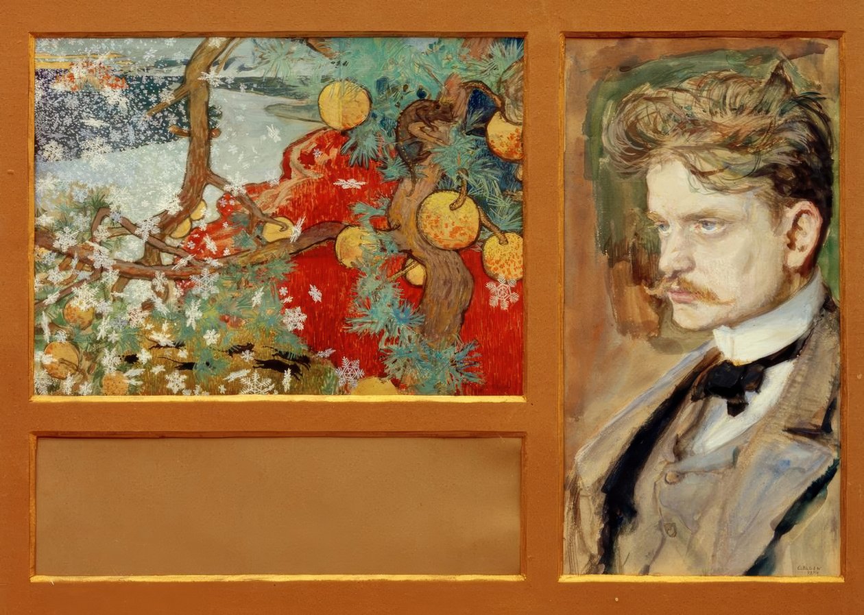 En Saga - Fantasztikus táj Jean Sibelius portréjával alkotó: Akseli Valdemar Gallen Kallela