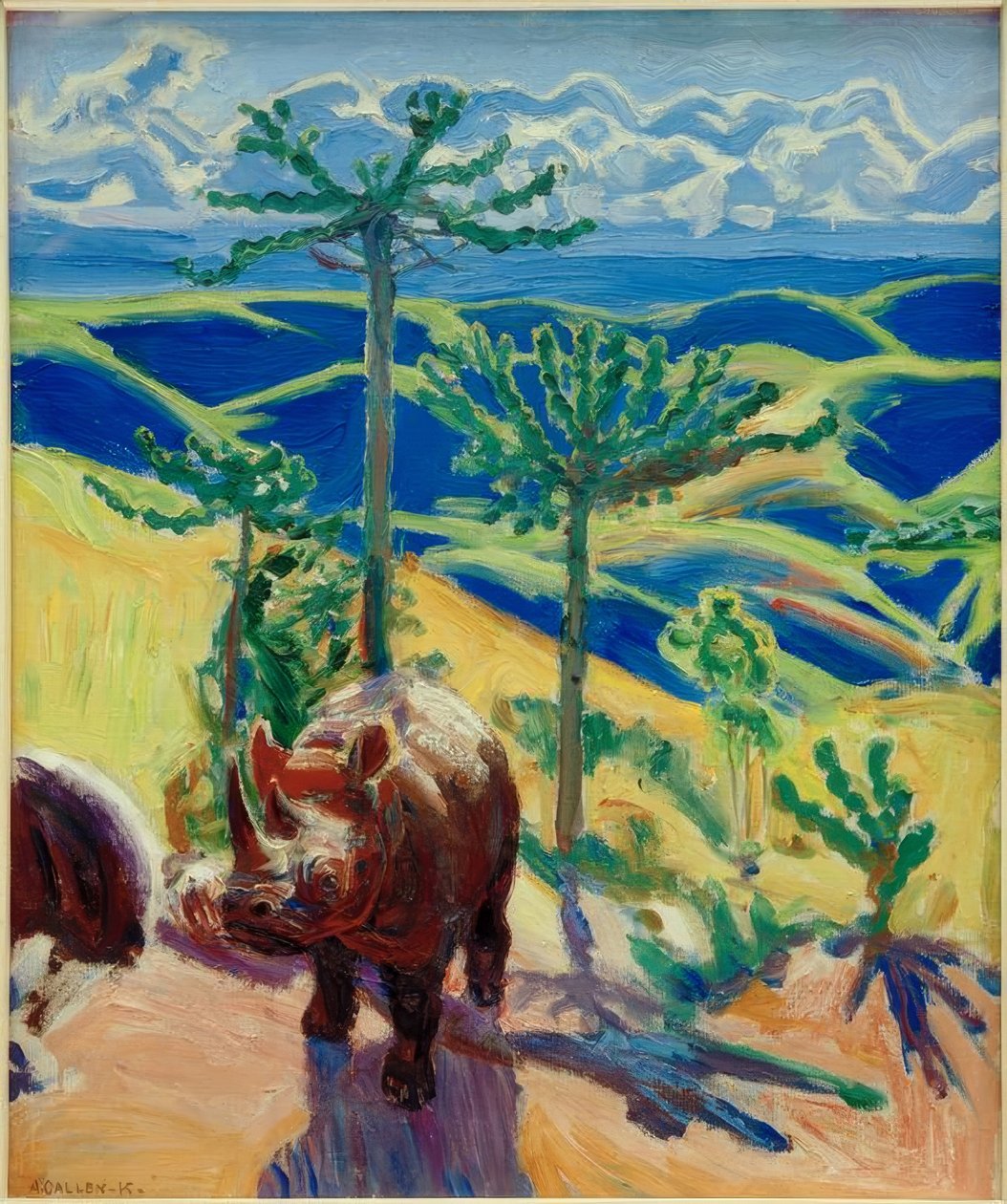 Orrszarvú és Euphorbia fák alkotó: Akseli Valdemar Gallen Kallela