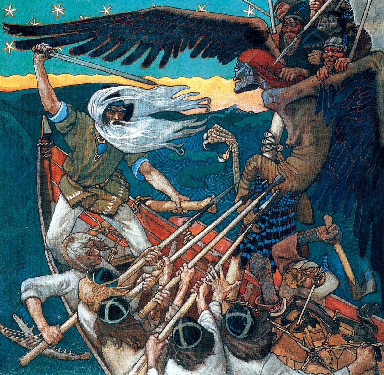 A Sampo védelme, 1896 (tempera, vászon) alkotó: Akseli Valdemar Gallen Kallela