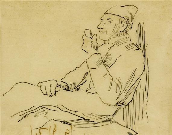 Öregember pipával alkotó: Albert Anker
