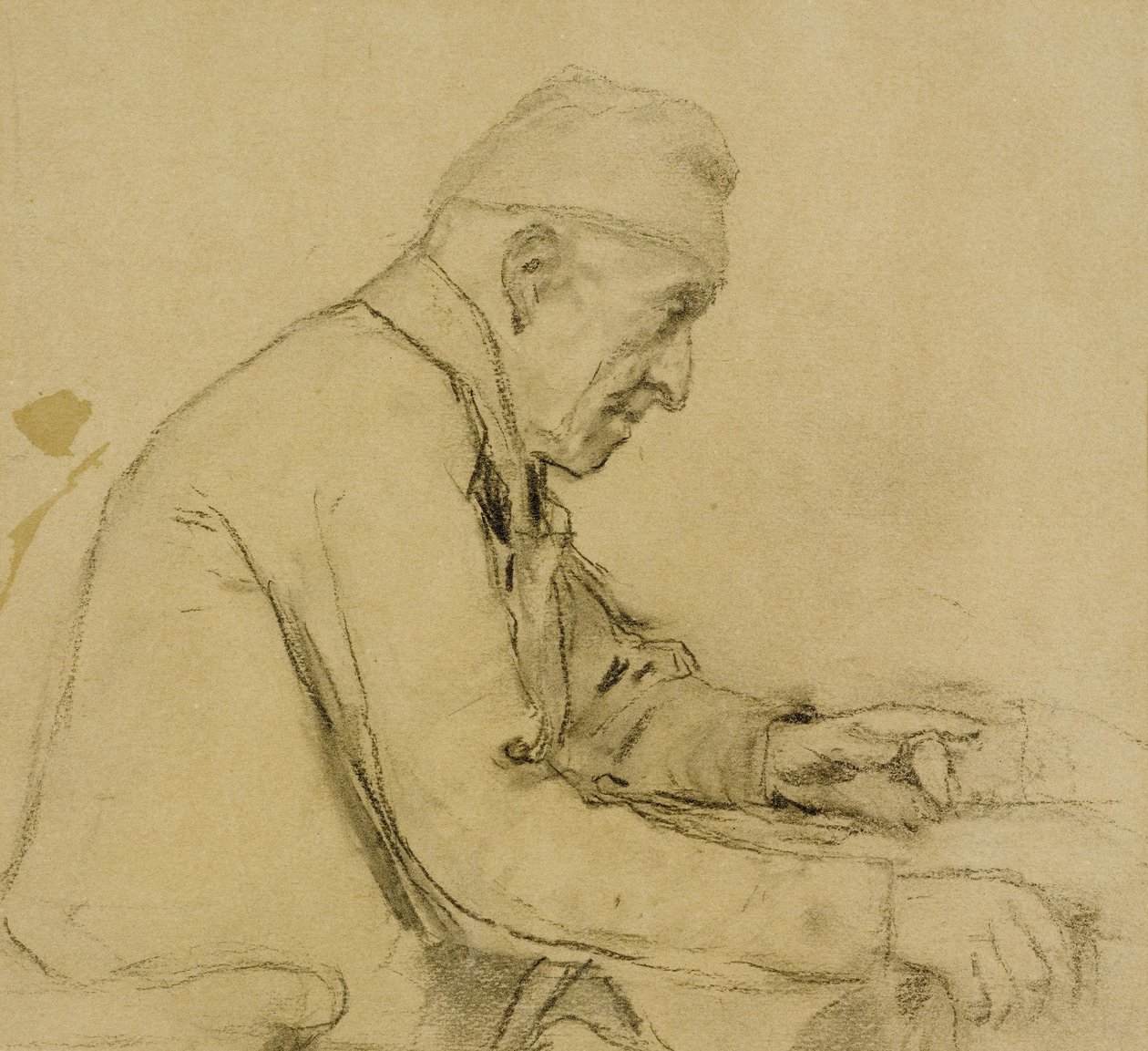 Ülő, idős férfi a profilban alkotó: Albert Anker