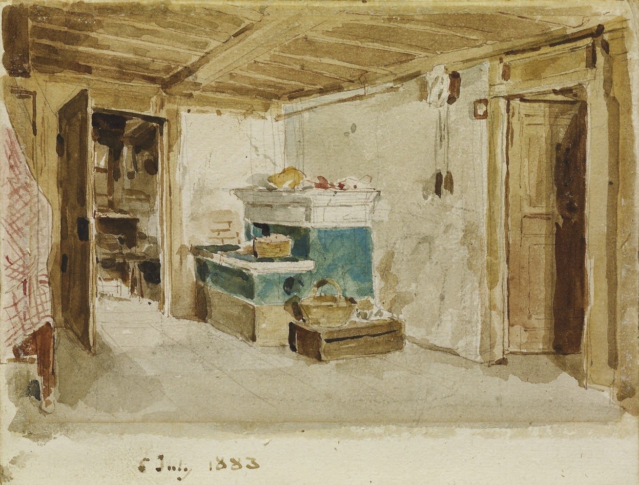 Parasztház zöld sütővel alkotó: Albert Anker