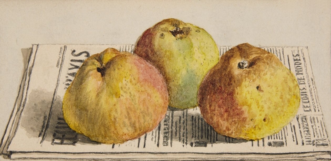 Csendélet három almával és újsággal alkotó: Albert Anker