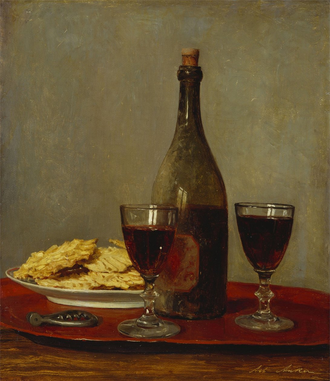 Csendélet két vörösboros pohárral alkotó: Albert Anker