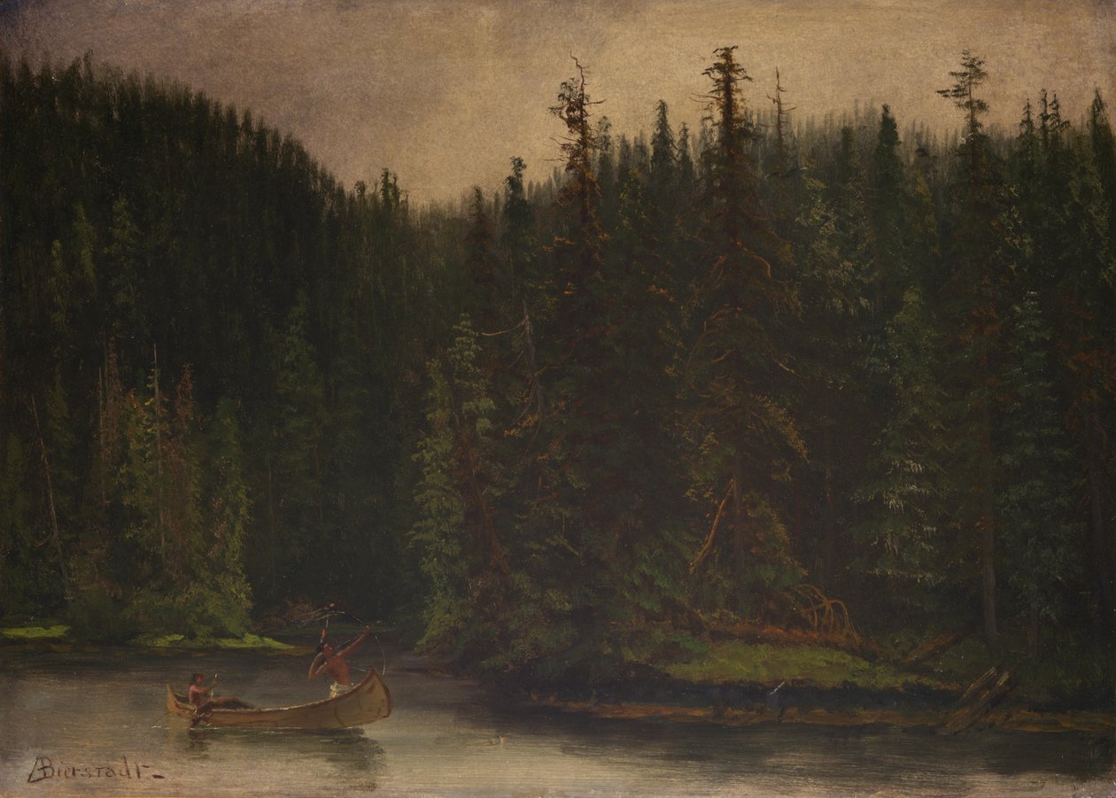 Indiai vadászok kenuban alkotó: Albert Bierstadt