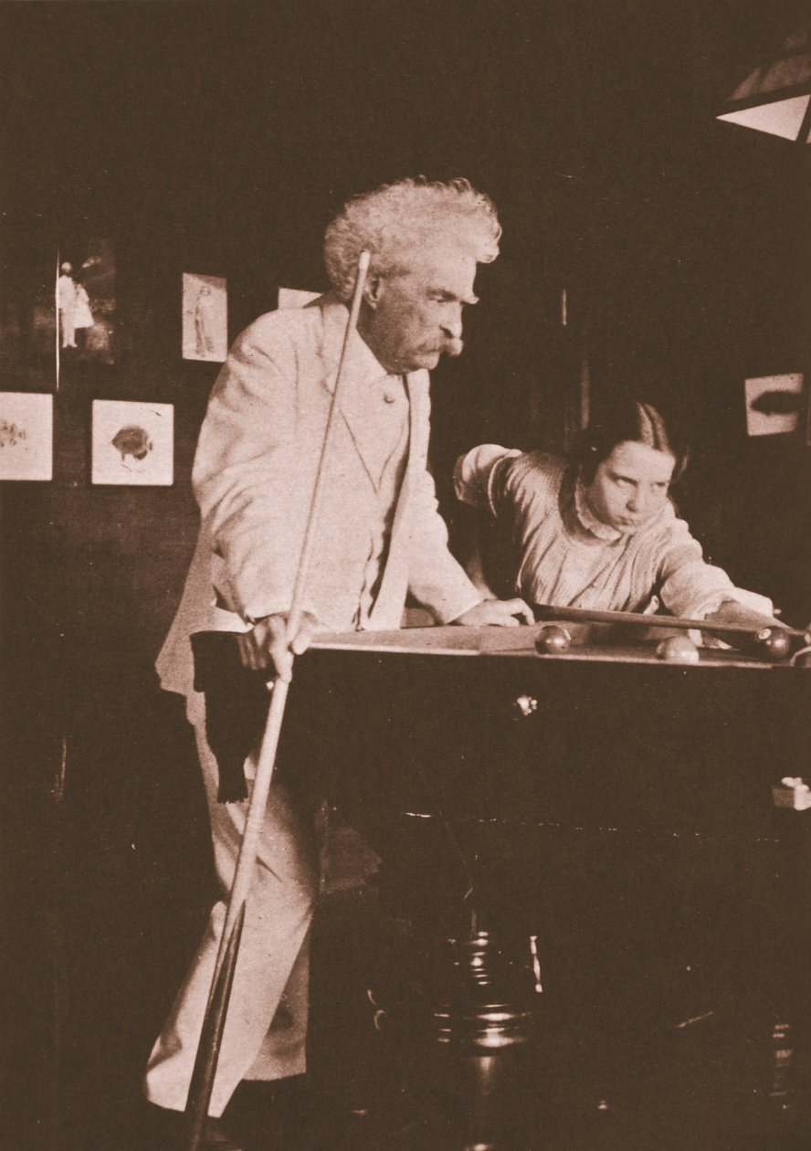 Mark Twain biliárdozni kezdett életrajzírója, Albert Bigelow Paine lányával (szépia fotó) alkotó: Albert Bigelow Paine