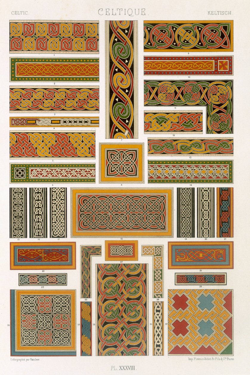 Kelta stílus, XXXVIII. tábla a „Polychrome Ornament”-ből, Painleve gravírozása, Párizs, 1869 alkotó: Albert Charles August Racinet