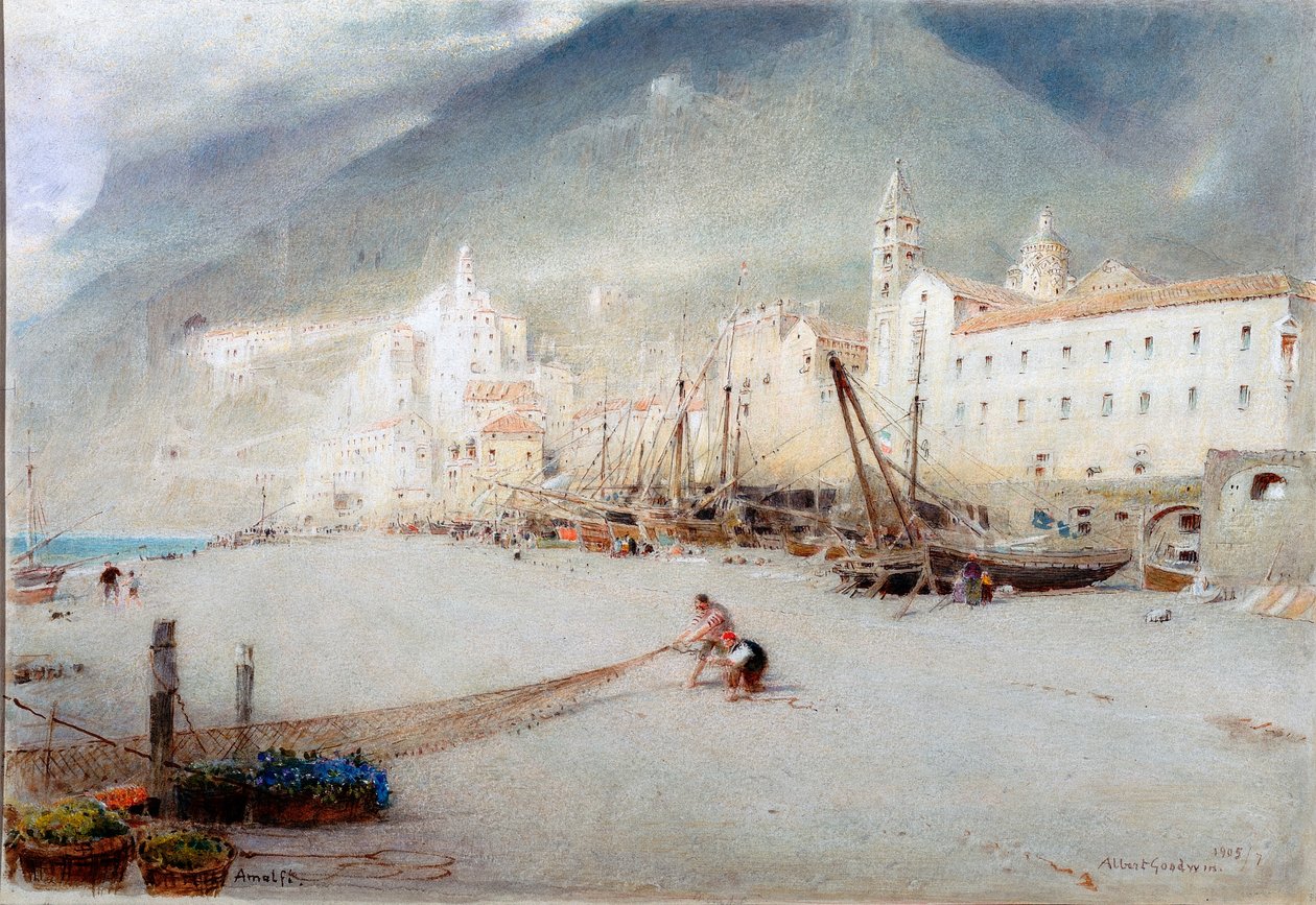 Amalfi (ceruza és akvarell, papír (kartonra ragasztva)) alkotó: Albert Goodwin
